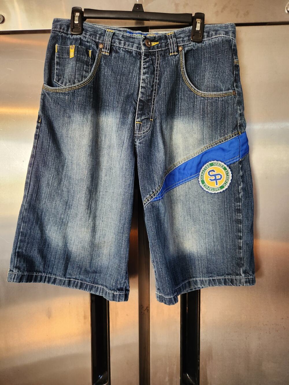 South Pole Mens Denim Jean Shorts Size 34 Blue Dynamic Equipment Embroidered